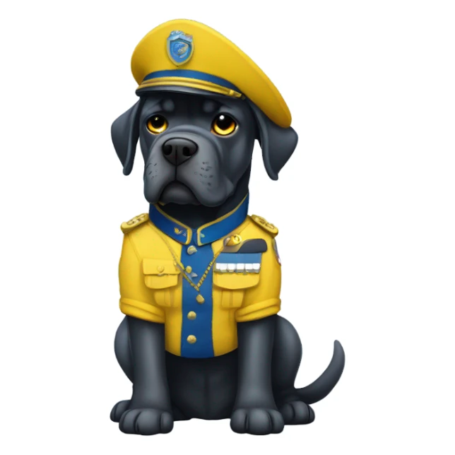 A Cane Corso dressed as a blue and yellow commando uniform. sticker