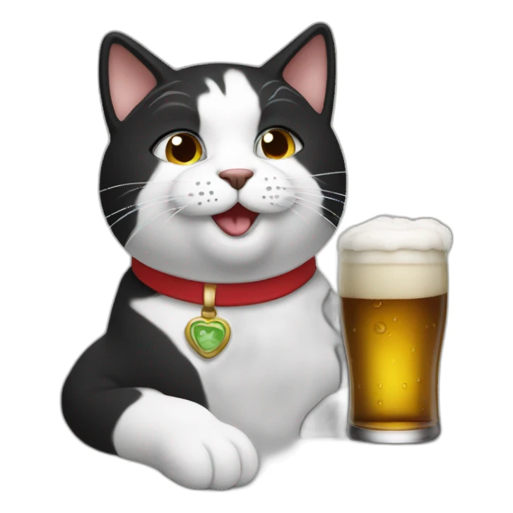 black and whit beer drinking cat sticker