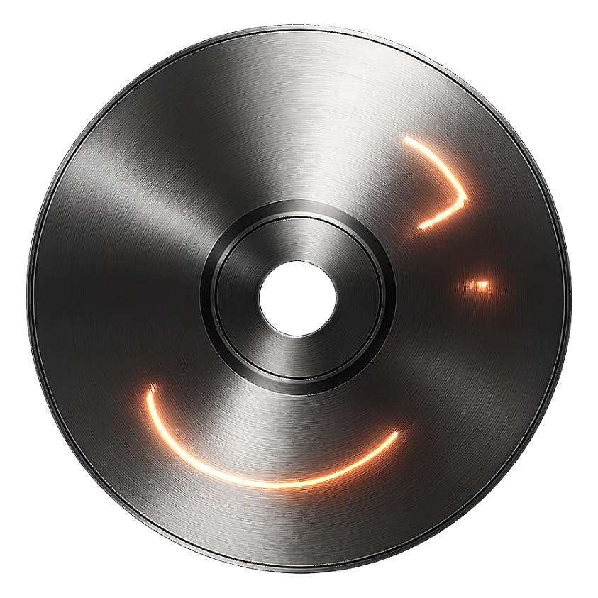 A minimalist CD disc with abstract pattern, glowing effect, red color sticker
