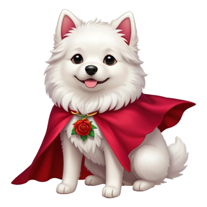 White dog red cape rose front sticker