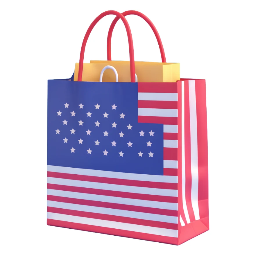 shopping bag with USA flag pattern sticker
