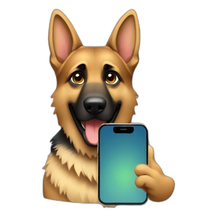 German shepherd holding phone sticker