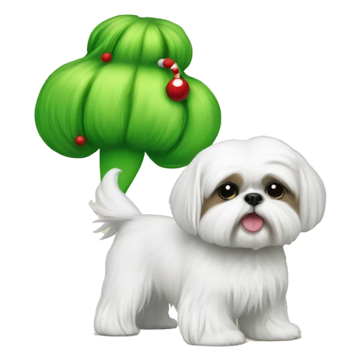 White Shih Tzu with a grinch toy ￼ sticker