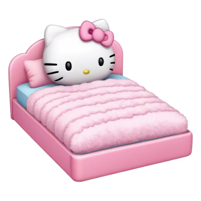 A bed with a hello kitty plushie on it  sticker