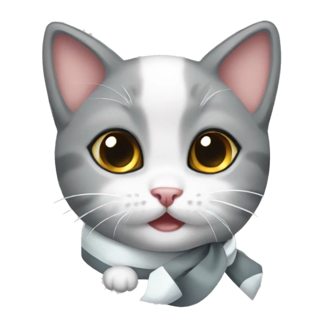 Gray and white kitten with Christmas bow sticker