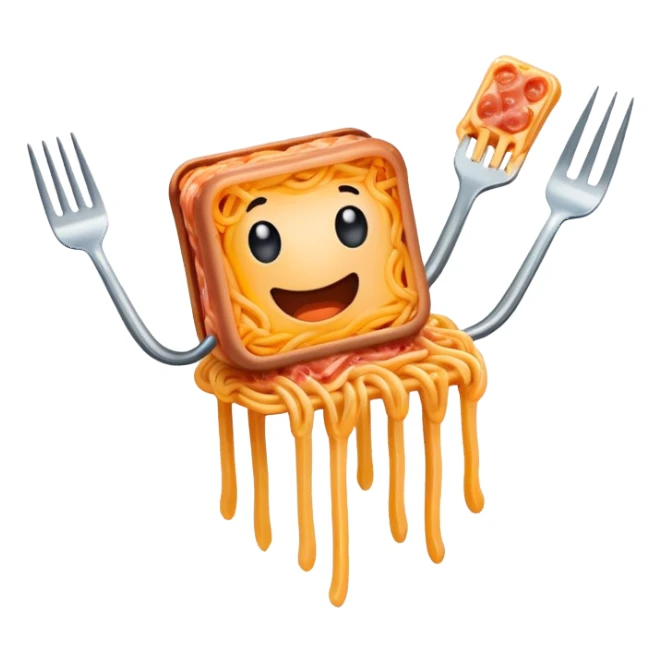  flying fork holding SPAM meat melted spaghetti slop  sticker
