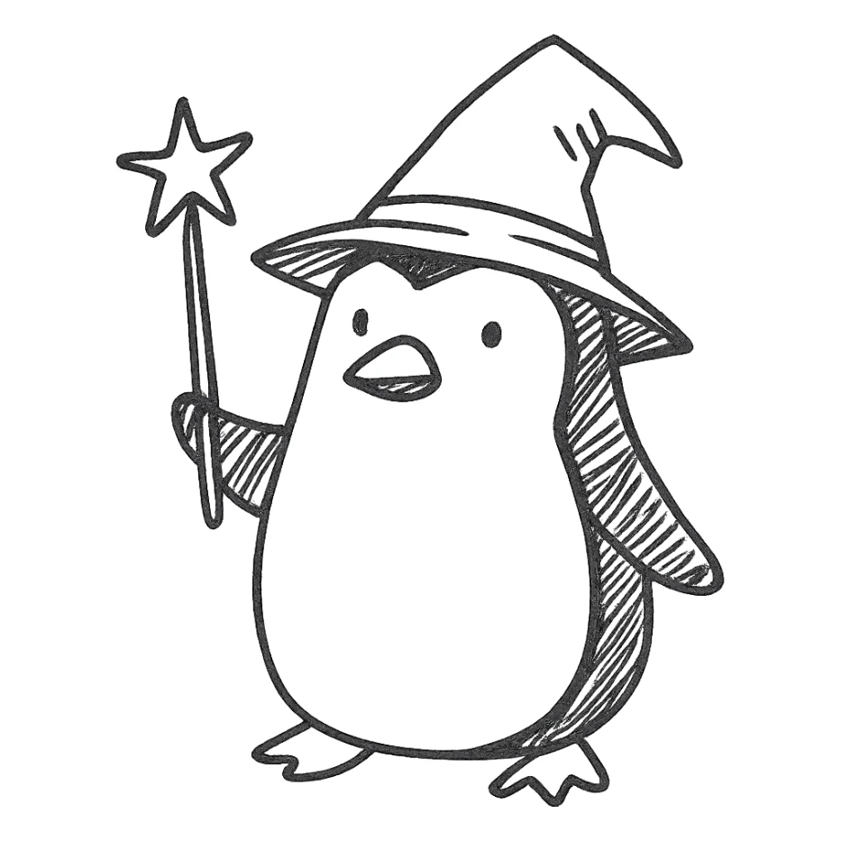 penguin wizard, hand drawn icon sticker