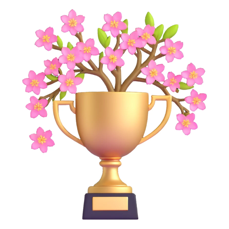 golden spring trophy with cherry blossoms sticker