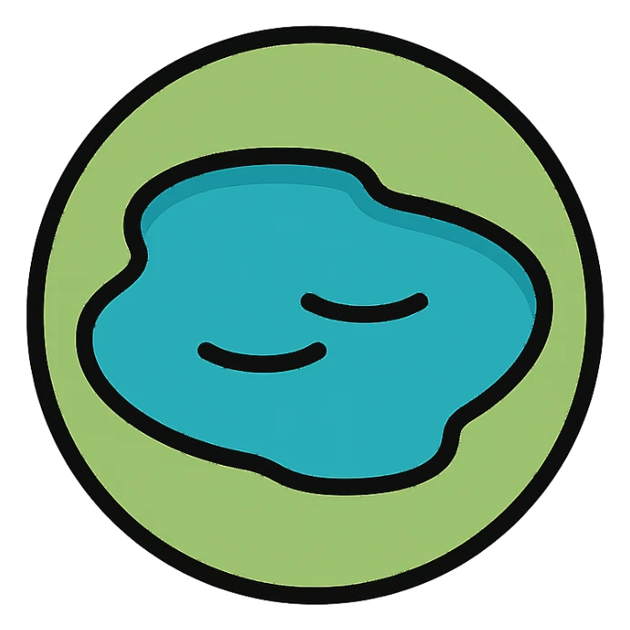 circular lake icon, medium black border, no frame, white background, designed for Little Alchemy element set, color outline sticker