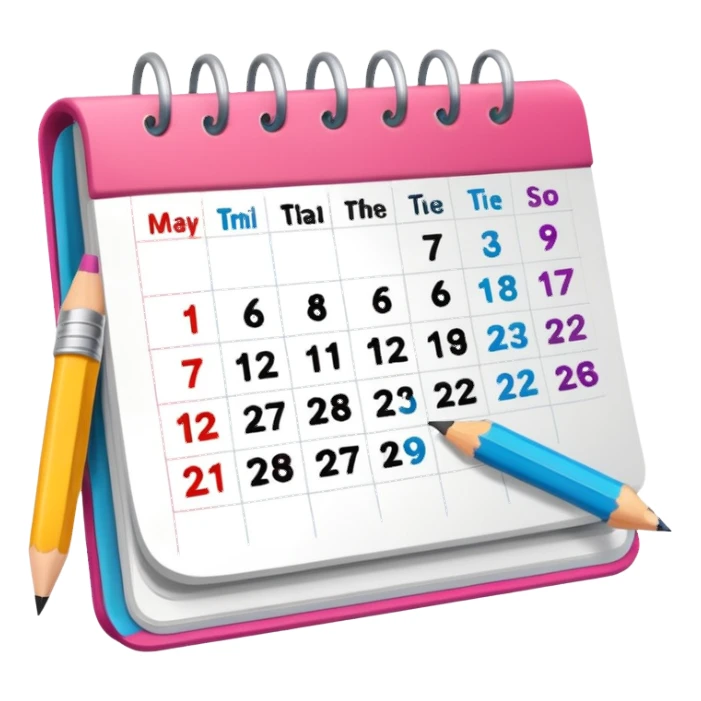 a calendar with study notes sticker