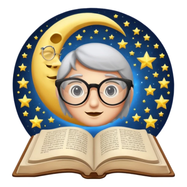 moon reading spell book with glasses sticker