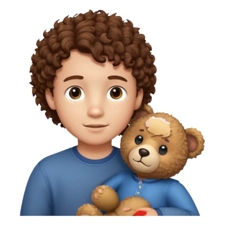 curly hair boy with bear  sticker