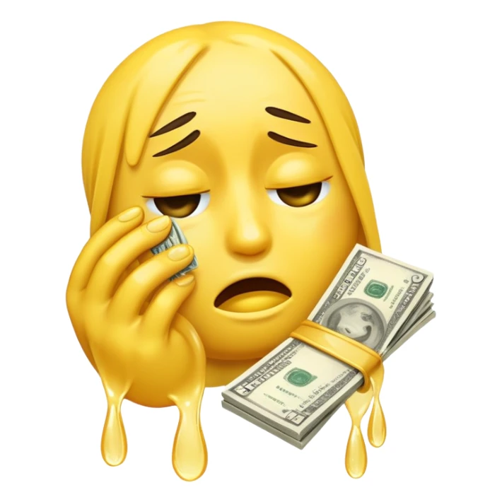 Создай плачущий смайл, который вытирает слезы деньгами  sticker