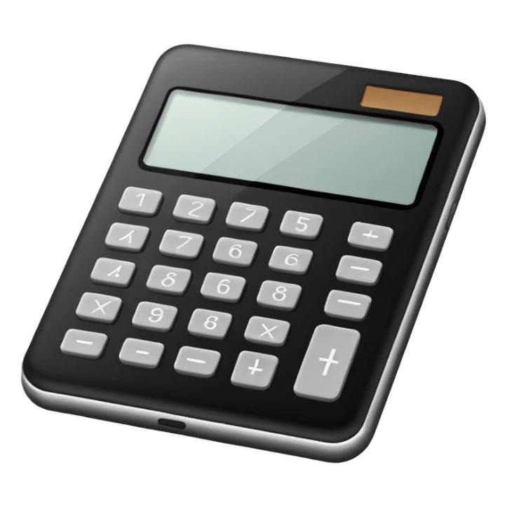 Minimalistic flat vector icon, iOS style, thin black contour on white background. Calculator and geometric shapes (triangle, circle). No text, no shadows. sticker