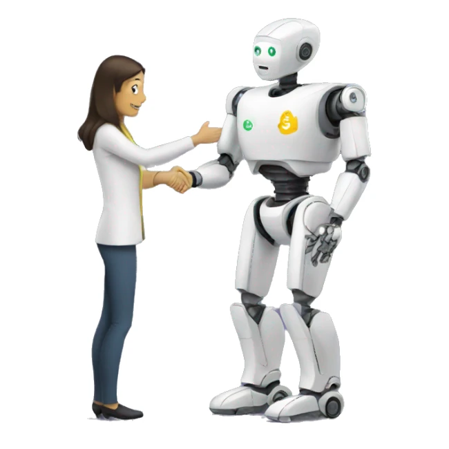 robot and woman shaking hands sticker