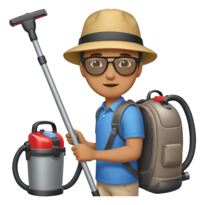 Dude cleaning car with a vacuum in a backpack sticker