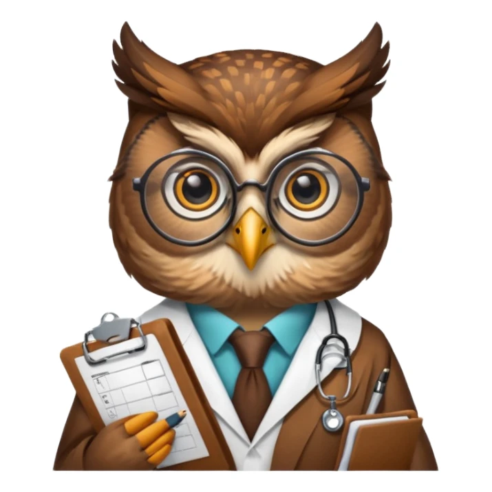 Owl doctor with clipboard, wise look.
 sticker
