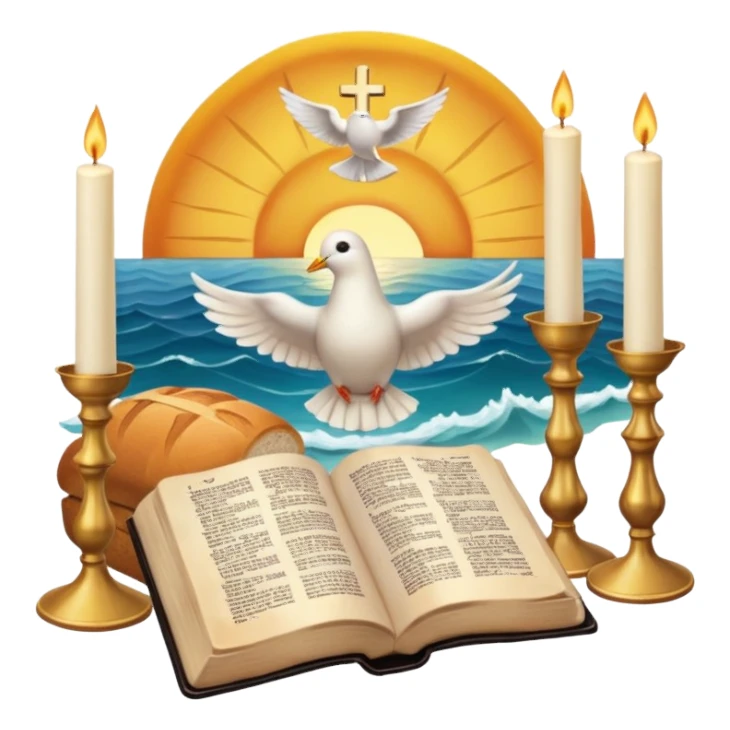 ✝️👑🕊️🙏✨❤️🌅🌊🥖🍷🕯️📖 sticker