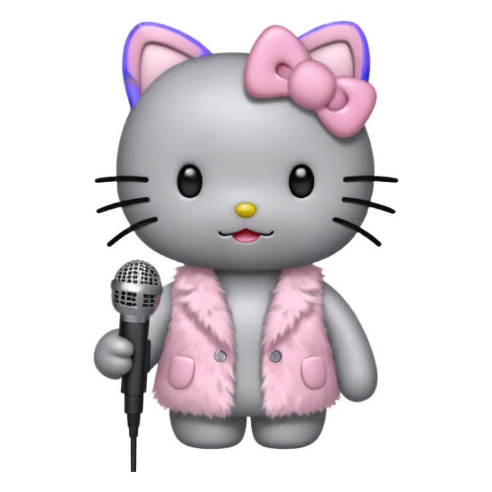 grey Hello Kitty with a microphone  sticker