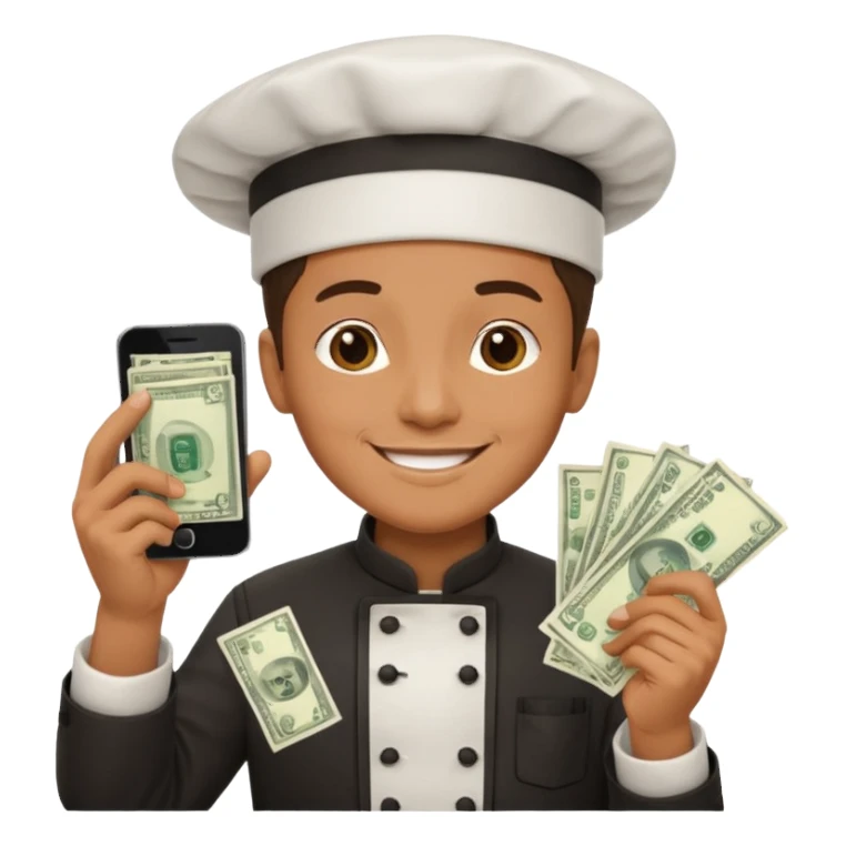chef holding money and phone sticker