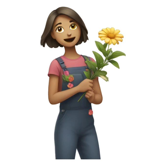 A girl catching a flower sticker
