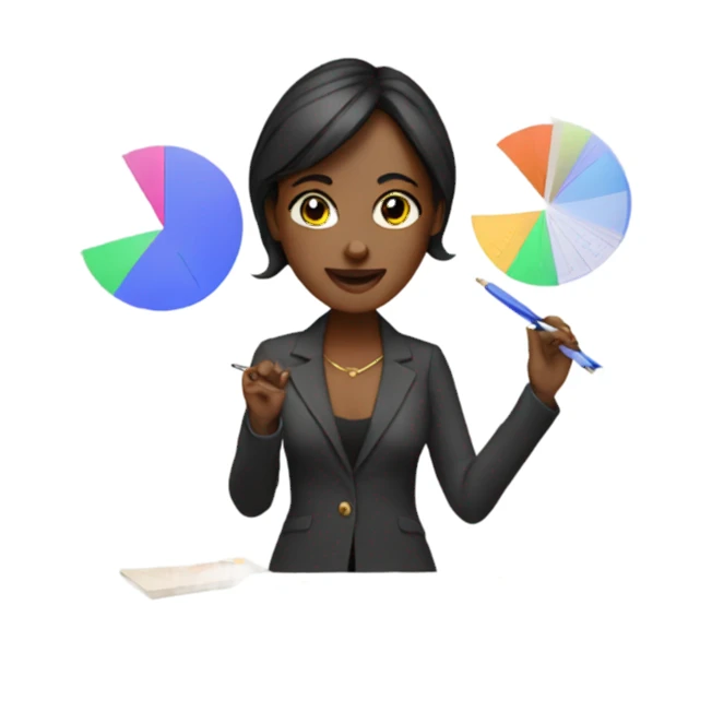 designer woman creating a visualization with charts sticker