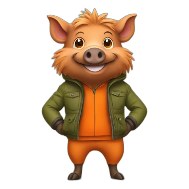 Happy wild boar with orange jacket sticker