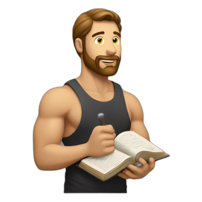 man lifting weight while reading the Bible with other hand sticker