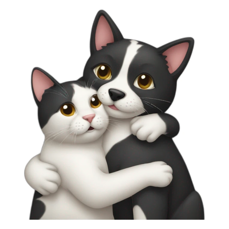 cat and a dog hugging each other sticker