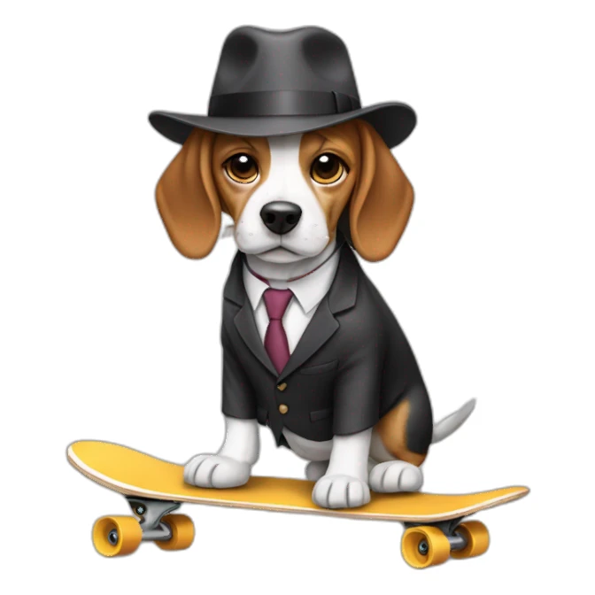 beagle in suit with a hat on a skateboard sticker