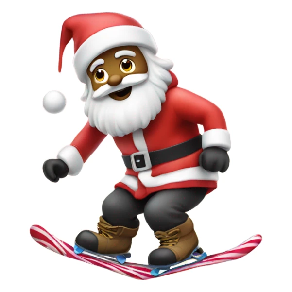 Santa snowboarding with a candy cane sticker