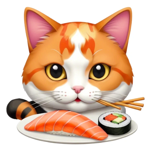 cat eating a sushi sticker