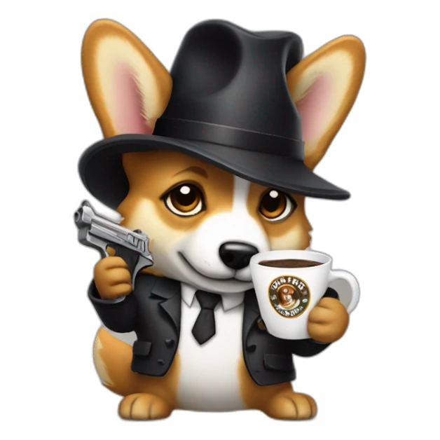 gangster corgy with a gun drinking coffee sticker