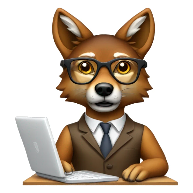 Red wolf with glasses and a desk computer sticker