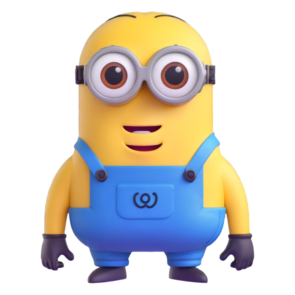 yellow minion with one eye, goggles, blue overalls sticker