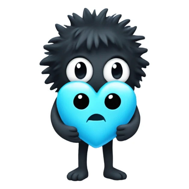 Soot sprite holding pastel blue heart sticker