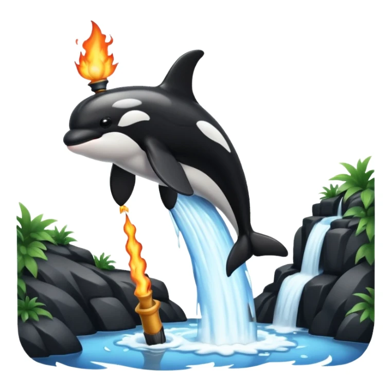 an orca on a waterfall using a firewand sticker