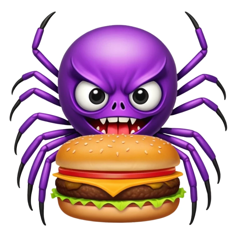 Purple spider eating a cheeseburger  sticker