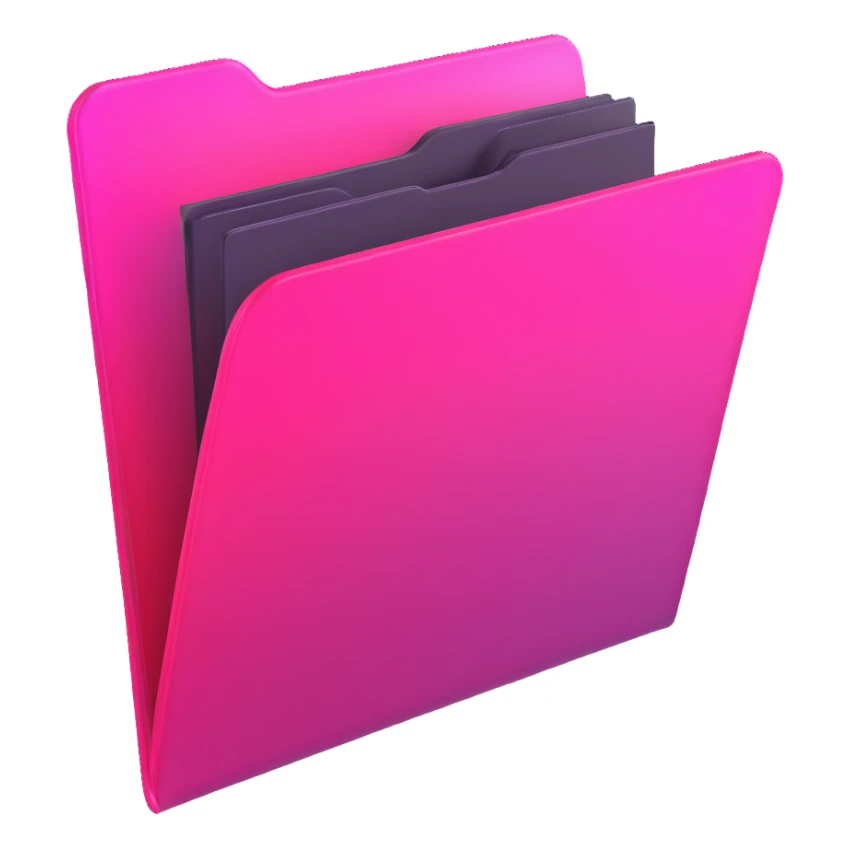 document folder, transparent glass with bright pink gradient from #FF335F to #FF99AA, soft shadows and highlights, minimalistic sticker
