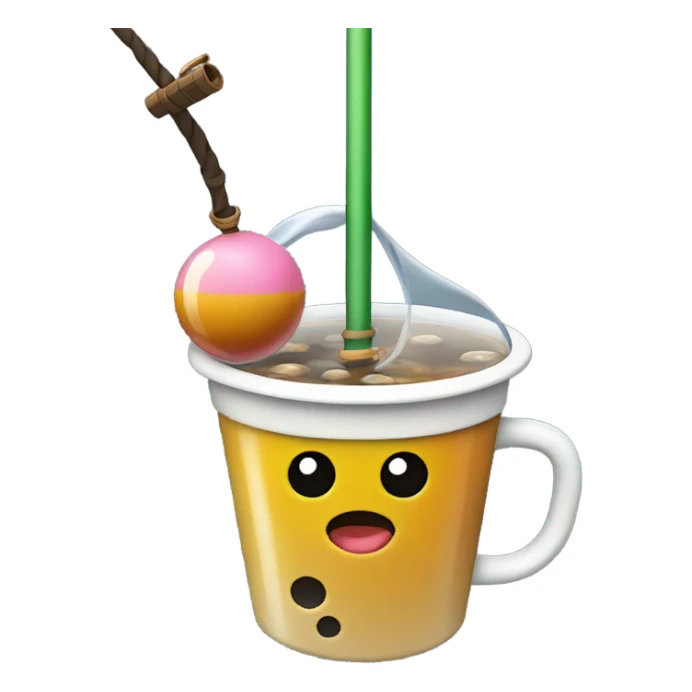 Boba on a fishing pole sticker
