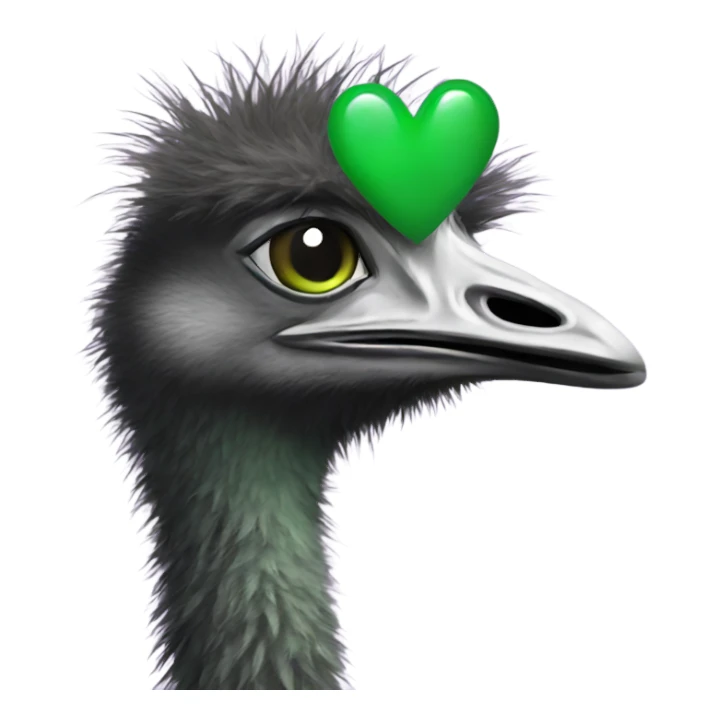 Emu with a green heart sticker