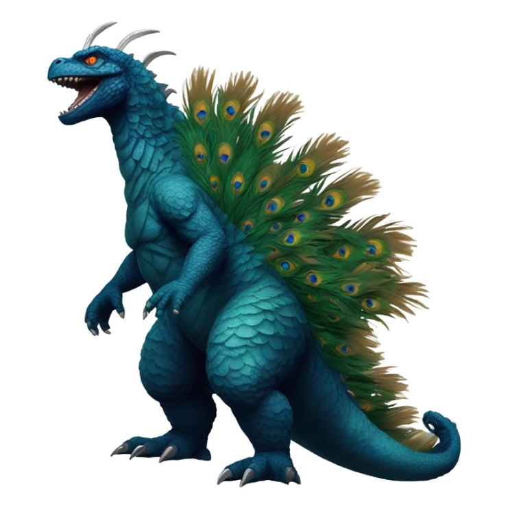 Godzilla with peacock feathers sticker