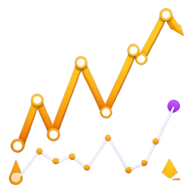 A purple, orange, and yellow line chart with multiple lines and data points sticker