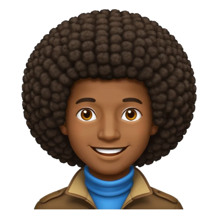 A man’s head with an Afro  sticker