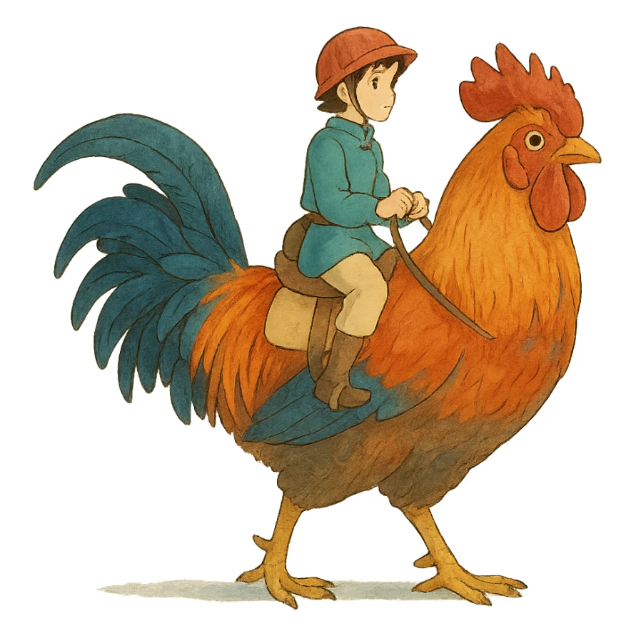 ghibli style rider on a rooster sticker