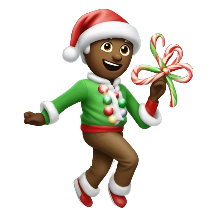 Christmas dances and distributes candy sticker