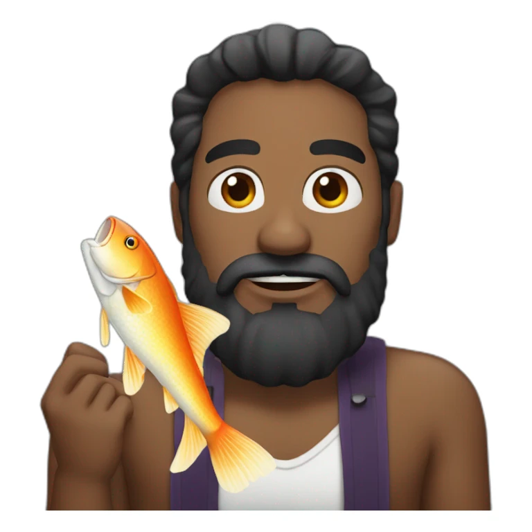 Guy black beard with fish sticker