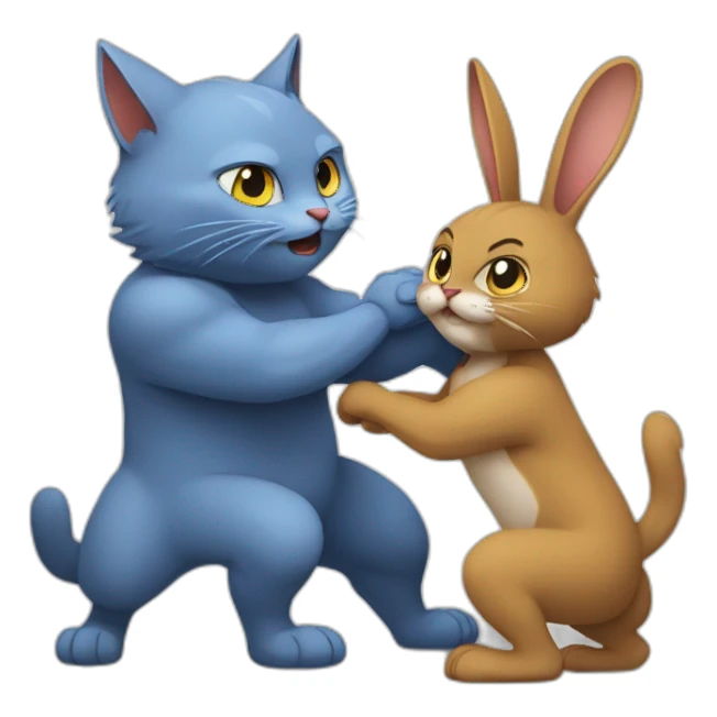 bluecat-fight-with-browmrabbit sticker