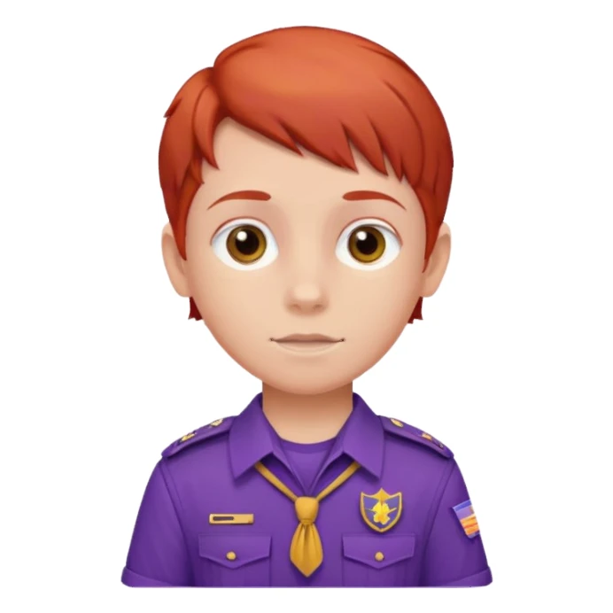 red haired scout kid with purple uniform sticker