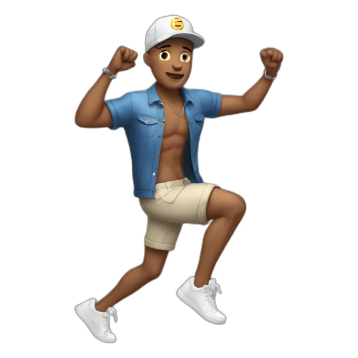 white man, cross earring, cap and short shorts, dancing sticker